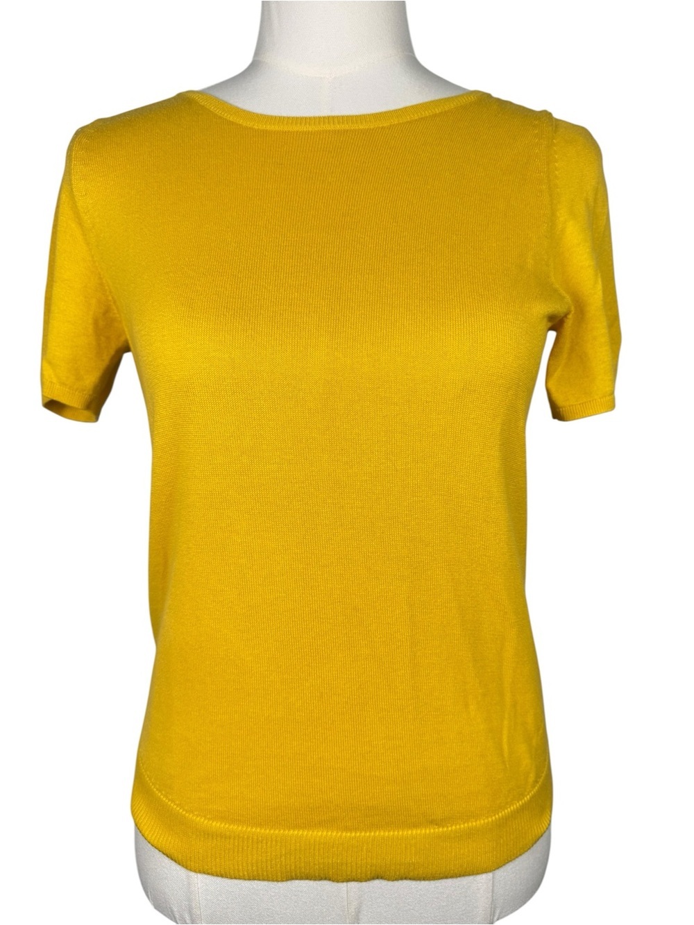 Akris Punto Short Sleeve Sweater Italian Cotton Lightweight Back Zipper Yellow 4
